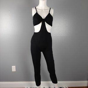 DO MY SELF Womens Jumpsuit Size Large Black Ribbed Knit One Piece Cropped